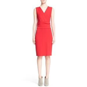 $695 MaxMara Siren Red Ruched Vneck Jersey Lusso Sheath Dress 42 US 8 NEW
